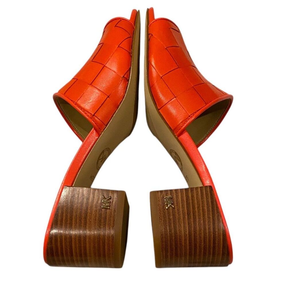 MICHAEL KORS Ingrid Woven Leather Slide Mule Sandal Optic Orange Sz 6.5 NIB - Picture 3 of 8